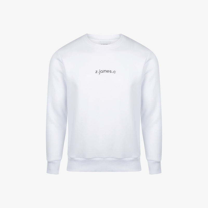 A white basic sweatshirt for men on a white background. Made by the designer brand z.james.c in Italy.