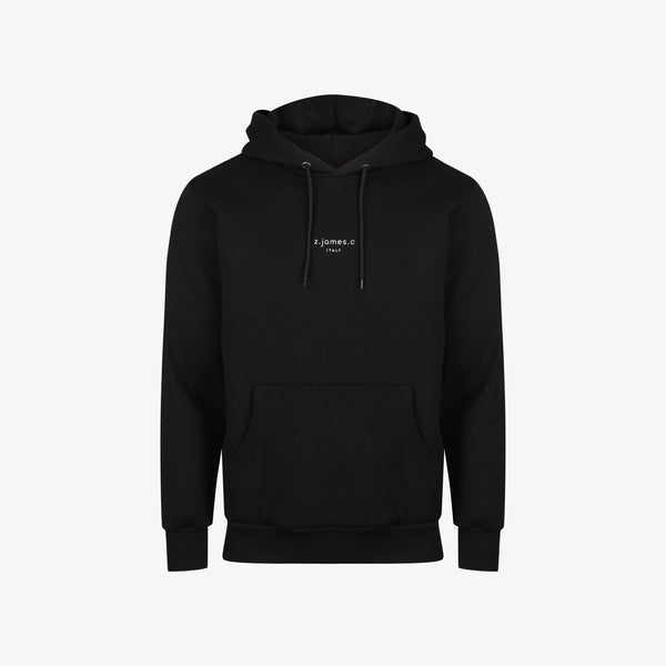 The Men's Black essential Hoodie by the designer fashion brand z.james.c. Made in Italy.