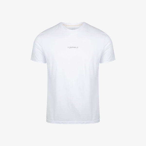 A white regular T-shirt by the fashion brand z.james.c. Made from 100% cotton in Italy featuring a logo print on the chest.