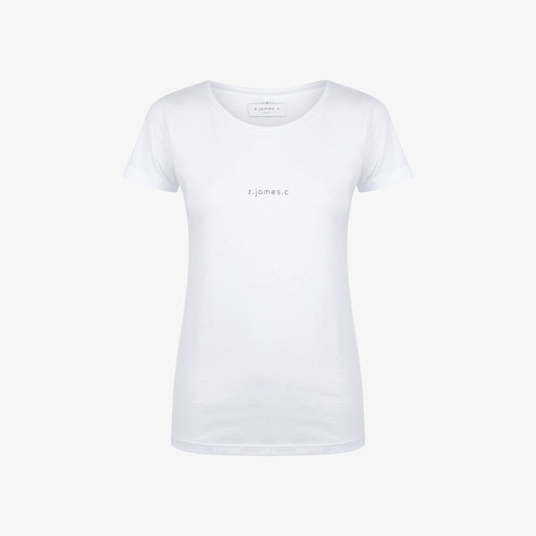 A White T-Shirt with a logo print on the chest by the fashion brand z.james.c