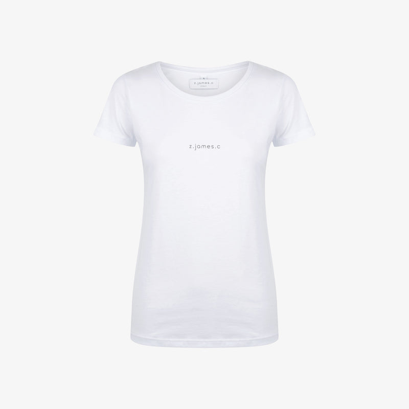 A White T-Shirt with a logo print on the chest by the fashion brand z.james.c